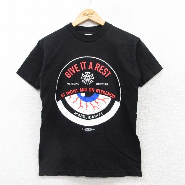 S★古着 半袖 ビンテージ Tシャツ メンズ 90年代 90s 目 コットン クルーネック USA製 黒 ブラック 25jun04 中古
