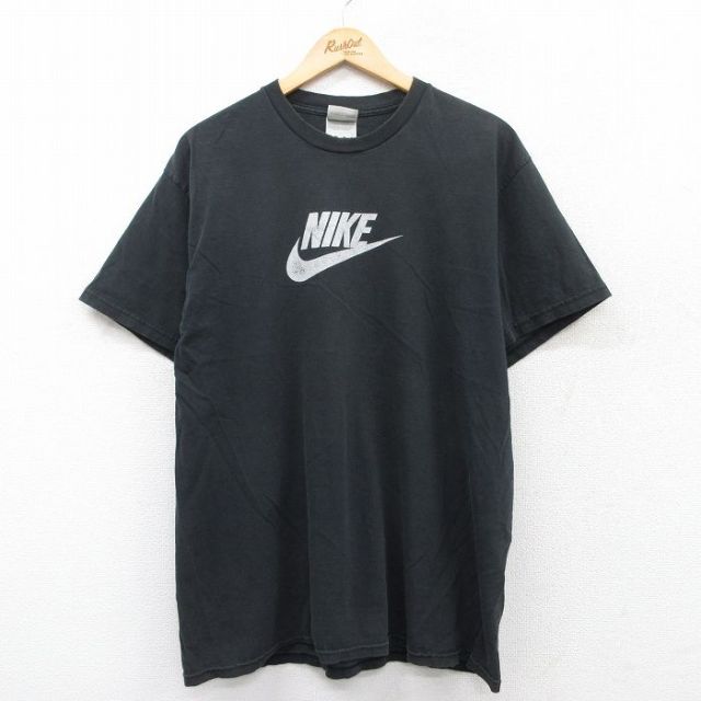 XL★古着 ナイキ NIKE 半袖 ビンテージ Tシャツ メンズ 00年代 00s ビッグロゴ コットン クルーネック 黒 ブラック 25jun04 中古