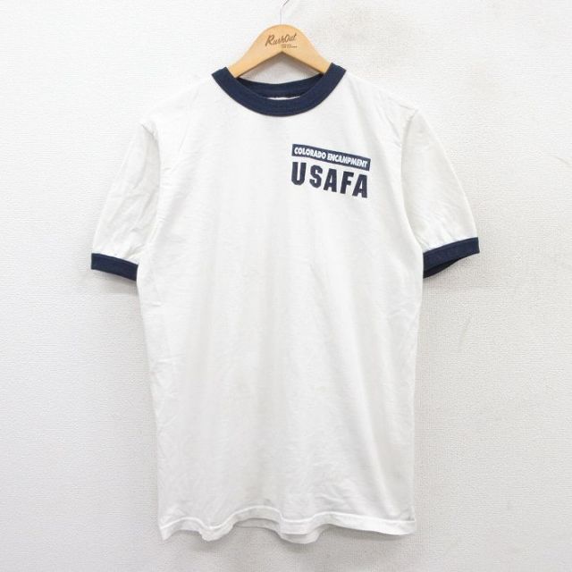 L★古着 半袖 ビンテージ Tシャツ メンズ 90年代 90s USAFA コットン クルーネック USA製 白 ホワイト リンガー 【spe】 25jun04 中古