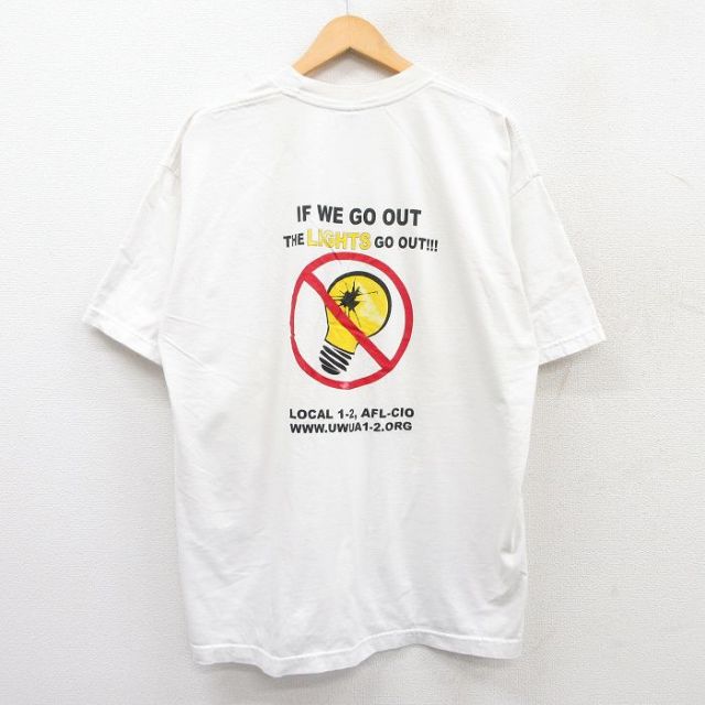 【50%OFF】XL★古着 半袖 ビンテージ Tシャツ メンズ 90年代 90s 電球 大きいサイズ コットン クルーネック USA製 白 ホワイト 25jun04 中古