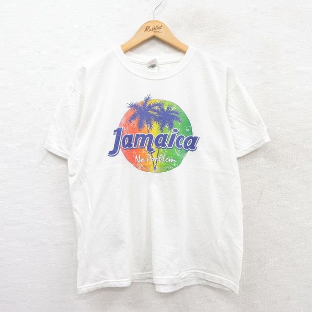 XL★古着 フルーツオブザルーム 半袖 ビンテージ Tシャツ メンズ 00年代 00s ジャマイカ ヤシの木 コットン クルーネック 白 ホワイト 25jun04 中古