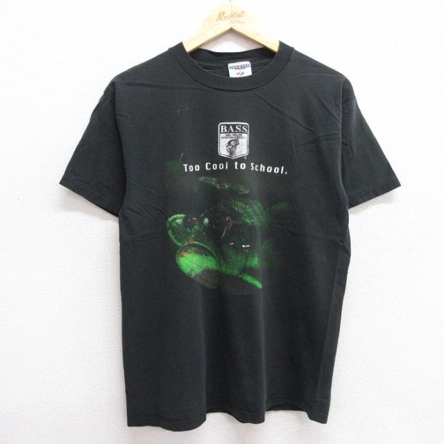 【50%OFF】M★古着 ジャージーズ 半袖 ビンテージ Tシャツ メンズ 90年代 90s 魚 コットン クルーネック USA製 黒 ブラック 【spe】 25jun06 中古