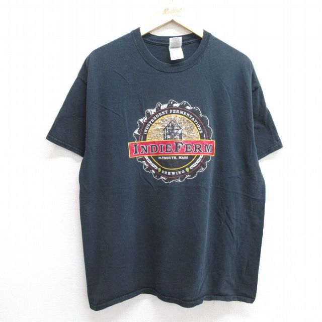 XL★古着 半袖 ビンテージ Tシャツ メンズ 00年代 00s INDE FERM ビール コットン クルーネック 黒 ブラック 25jun07 中古