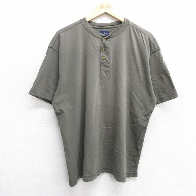 【50%OFF】XL★古着 ピューリタン 半袖 ビンテージ Tシャツ メンズ 00年代 00s 無地 オオカミ コットン ヘンリーネック 濃緑 グリーン 25jun07 中古