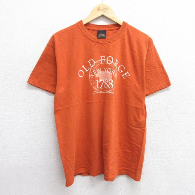 L★古着 半袖 ビンテージ Tシャツ メンズ 00年代 00s OLD FORCE クマ コットン クルーネック オレンジ 25jun07 中古