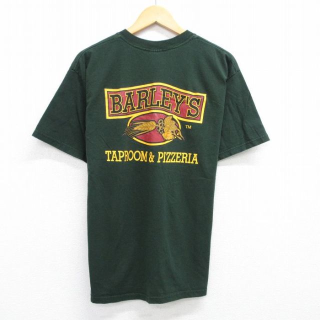 L★古着 半袖 ビンテージ Tシャツ メンズ 00年代 00s BARLEYS コットン クルーネック 濃緑 グリーン 25jun07 中古