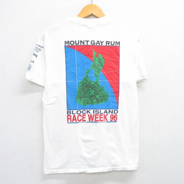 M★古着 ヘインズ Hanes 半袖 ビンテージ Tシャツ メンズ 90年代 90s BLOCK ISLAND コットン クルーネック USA製 白 ホワイト 【spe】 25jun07 中古