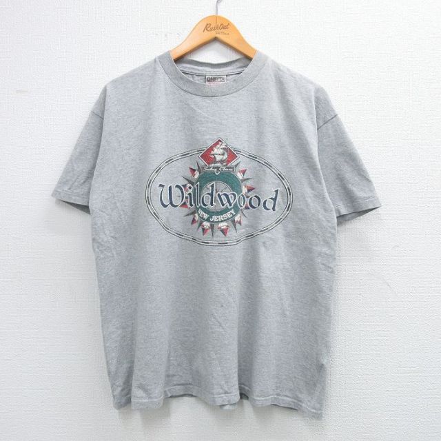 XL★古着 オニータ ONEITA 半袖 ビンテージ Tシャツ メンズ 90年代 90s Wildwood コットン クルーネック USA製 グレー 霜降り 25jun07 中古