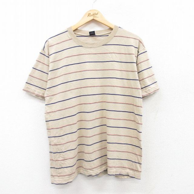 L★古着 ギャップ GAP 半袖 ビンテージ Tシャツ メンズ 90年代 90s コットン クルーネック ベージュ他 カーキ ボーダー 25jun13 中古