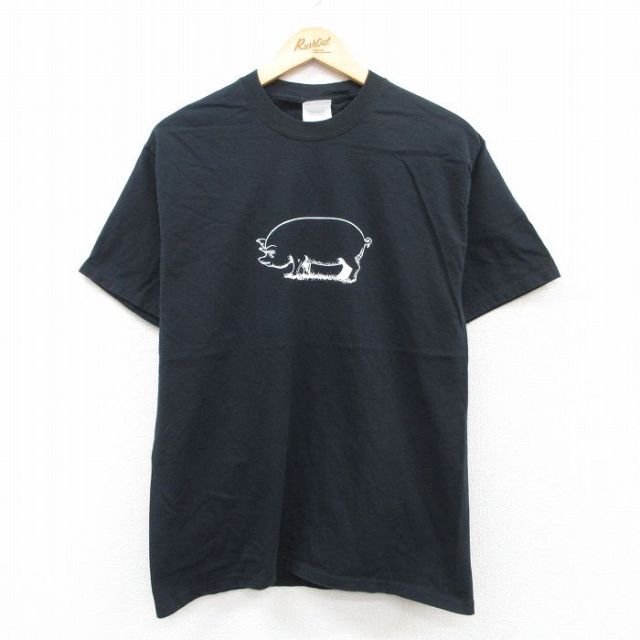 M★古着 半袖 ビンテージ Tシャツ メンズ 00年代 00s ブタ BBQ コットン クルーネック 黒 ブラック 25jun13 中古