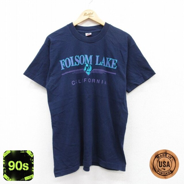 【50%OFF】フルーツオブザルーム 90s 半袖Tシャツ フォルサム湖 ネイビー L | 古着