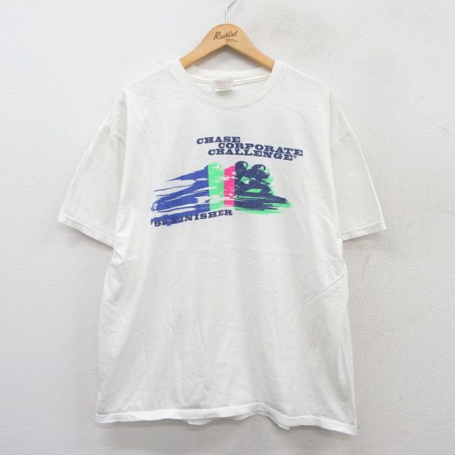 XL★古着 ヘインズ Hanes 半袖 ビンテージ Tシャツ メンズ 90年代 90s CHASE 企業広告 大きいサイズ コットン クルーネック 白 ホワイト 25jun13 中古