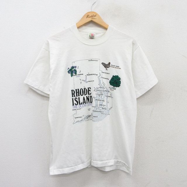 L★古着 フルーツオブザルーム 半袖 ビンテージ Tシャツ メンズ 00年代 00s ロードアイランド 地図 クルーネック USA製 白 ホワイト 25jun13 中古