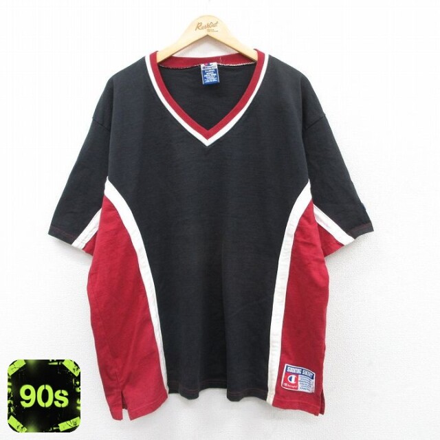 【50%OFF】チャンピオン 90s 半袖Tシャツ Vネック ブラック XL | 古着