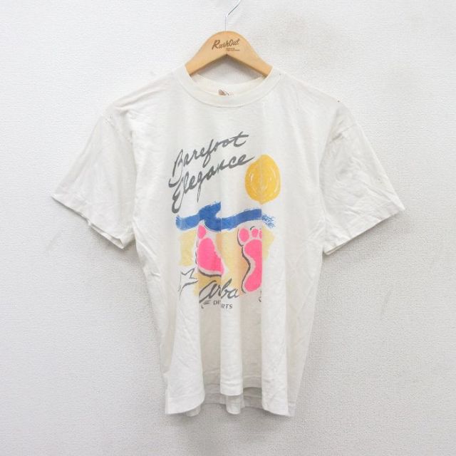 80s 半袖Tシャツ 足跡 ホワイト M | 古着