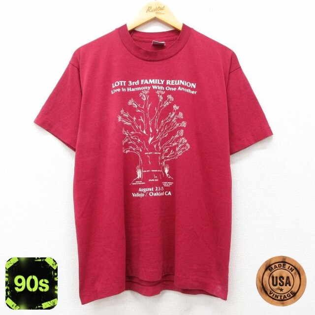 【50%OFF】フルーツオブザルーム 90s 半袖Tシャツ FAMILY REUNION バーガンディ L | 古着