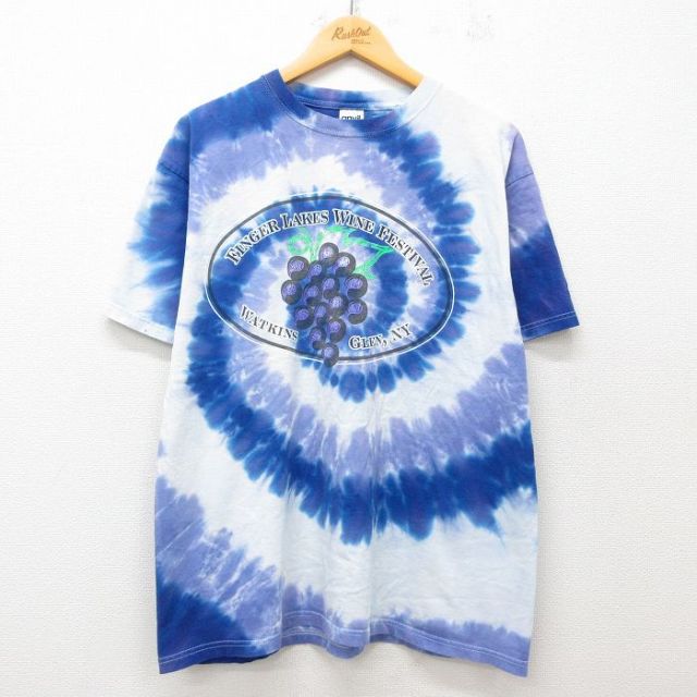【50%OFF】XL★古着 半袖 ビンテージ Tシャツ メンズ 00年代 00s ブドウ 青他 ブルー タイダイ 25jul05 中古