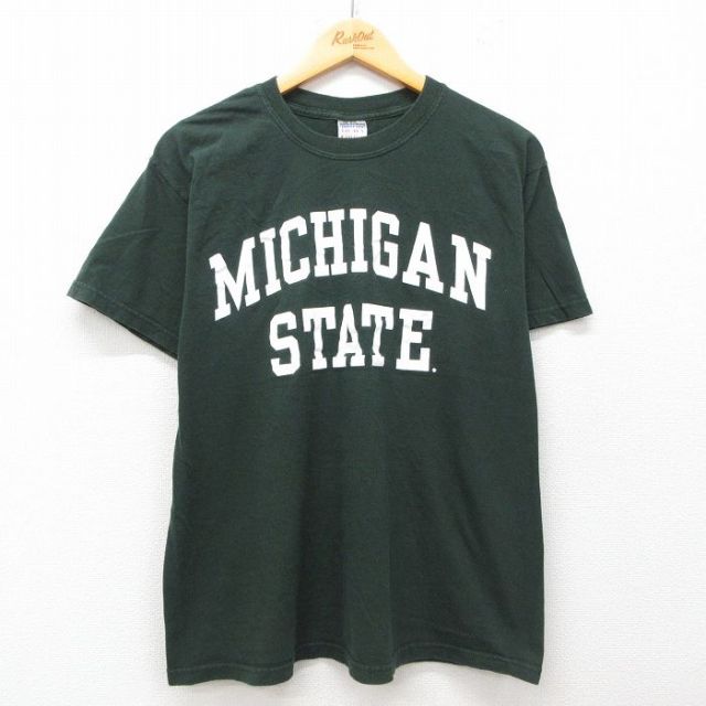 L★古着 半袖 ビンテージ Tシャツ メンズ 00年代 00s ミシガン コットン クルーネック 緑 グリーン 25jul05 中古
