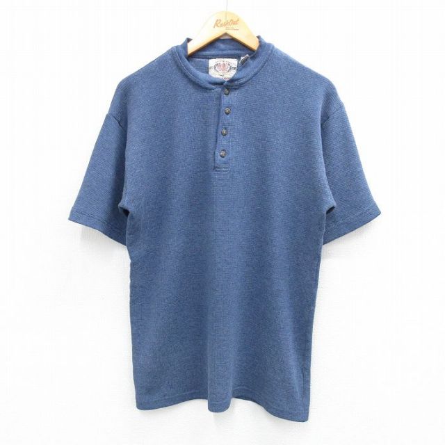XL★古着 ビューグルボーイ 半袖 ビンテージ サーマル Tシャツ メンズ 90年代 90s 無地 ヘンリーネック 紺 ネイビー 霜降り 25jul05 中古