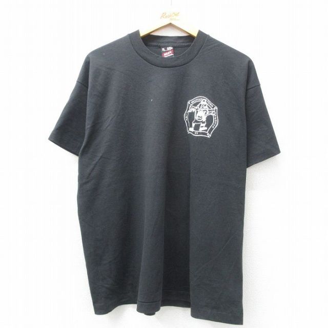 XL★古着 フルーツオブザルーム 半袖 ビンテージ Tシャツ メンズ 90年代 90s MECFP レスキュー クルーネック USA製 黒 ブラック 25jul07 中古