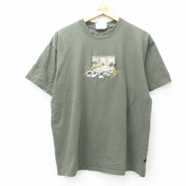 00s 半袖Tシャツ 橋刺繍 グリーン XL | 古着