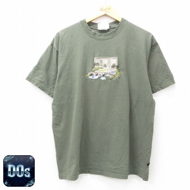 【50%OFF】00s 半袖Tシャツ 橋刺繍 グリーン XL | 古着