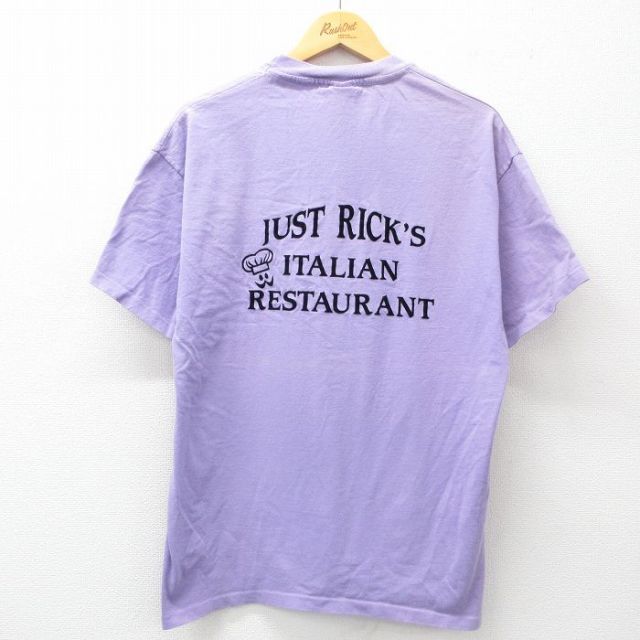 90s 半袖Tシャツ イタリアン レストラン フロッキープリント パープル XL | 古着