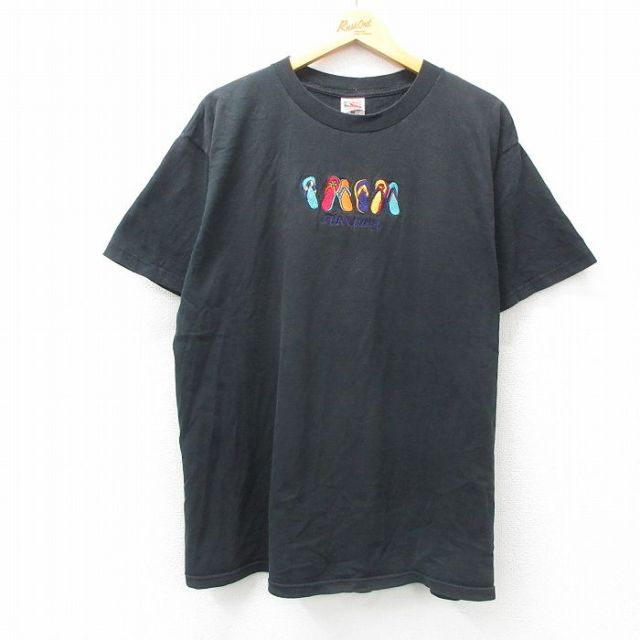 フルーツオブザルーム 00s 半袖Tシャツ サンダル刺繍 ブラック XL | 古着