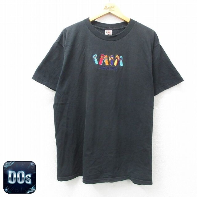 【50%OFF】フルーツオブザルーム 00s 半袖Tシャツ サンダル刺繍 ブラック XL | 古着