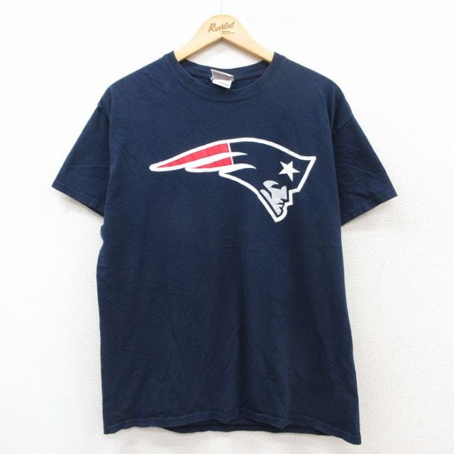 L★古着 半袖 ビンテージ Tシャツ メンズ 00年代 00s NFL ニューイングランドペイトリオッツ トムブレイディ 22 コットン クルーネック 紺 ネイビー アメフト スーパーボウル 25jul08 中古