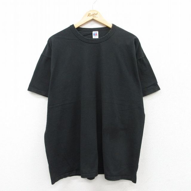 XL★古着 ラッセル 半袖 ビンテージ Tシャツ メンズ 80年代 80s 無地 大きいサイズ コットン クルーネック USA製 黒 ブラック 【spe】 25jul08 中古