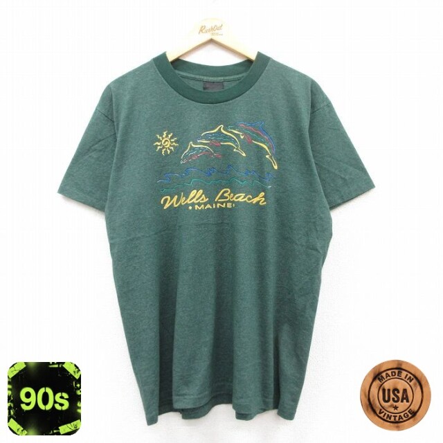 【50%OFF】90s 半袖Tシャツ イルカ ウェルズビーチ グリーン XL | 古着