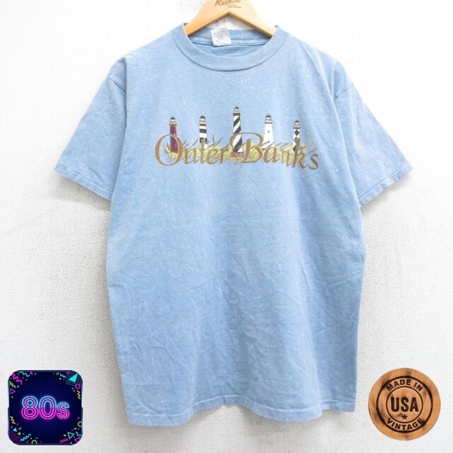 【50%OFF】80s 半袖Tシャツ 灯台 アウターバンクス ネイビー L | 古着