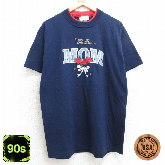 【50%OFF】90s 半袖Tシャツ MOM バラ ネイビー L | 古着