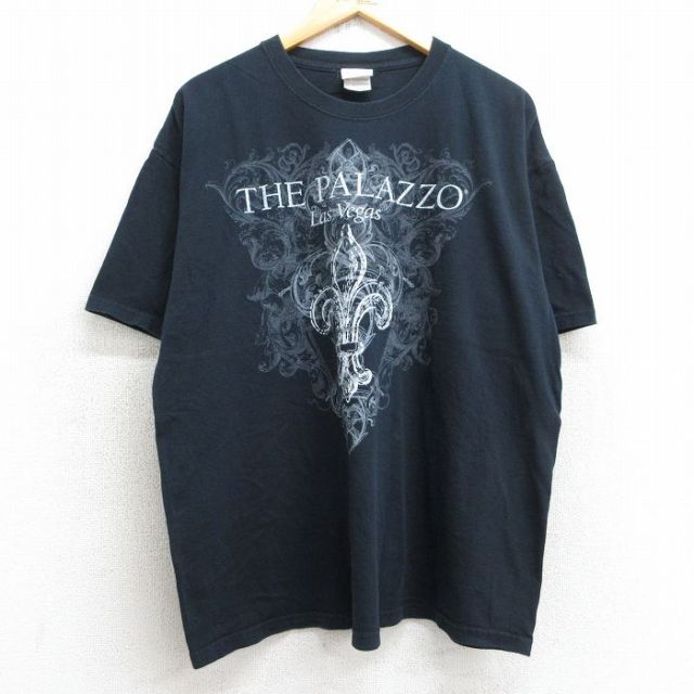 XL★古着 半袖 ビンテージ Tシャツ メンズ 00年代 00s PALAZZO 大きいサイズ コットン クルーネック 黒 ブラック 25jul08 中古