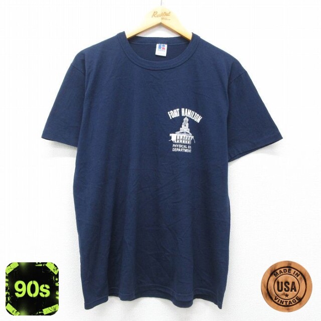 【50%OFF】ラッセル 90s 半袖Tシャツ フォートハミルトン ネイビー L | 古着