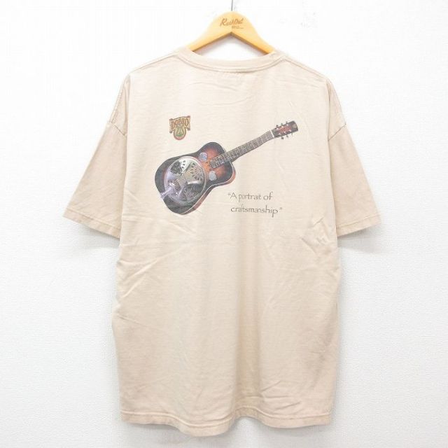 XL★古着 半袖 ビンテージ Tシャツ メンズ 90年代 90s ギター ギブソン 大きいサイズ コットン クルーネック USA製 ベージュ カーキ 25jul09 中古