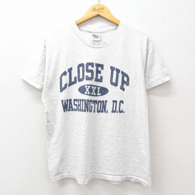 L★古着 ヘインズ Hanes 半袖 ビンテージ Tシャツ メンズ 00年代 00s CLOSE UP ワシントンDC クルーネック 薄グレー 霜降り 25jul09 中古