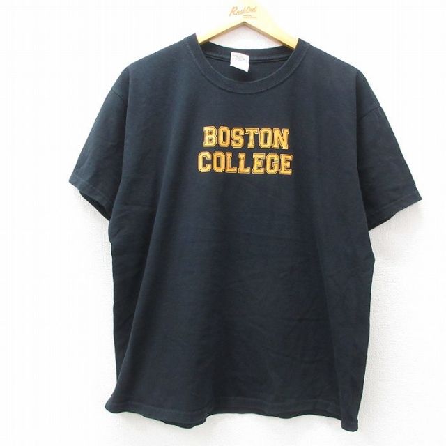 【50%OFF】XL★古着 半袖 ビンテージ Tシャツ メンズ 00年代 00s ボストン カレッジ 48 コットン クルーネック 黒 ブラック 25jul09 中古