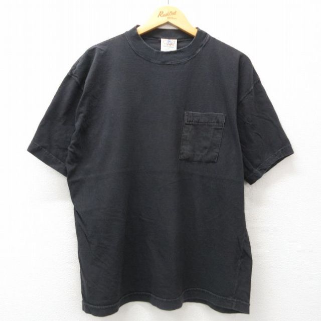 XL★古着 半袖 ビンテージ Tシャツ メンズ 90年代 90s 無地 胸ポケット付き コットン クルーネック 黒 ブラック 25jul09 中古
