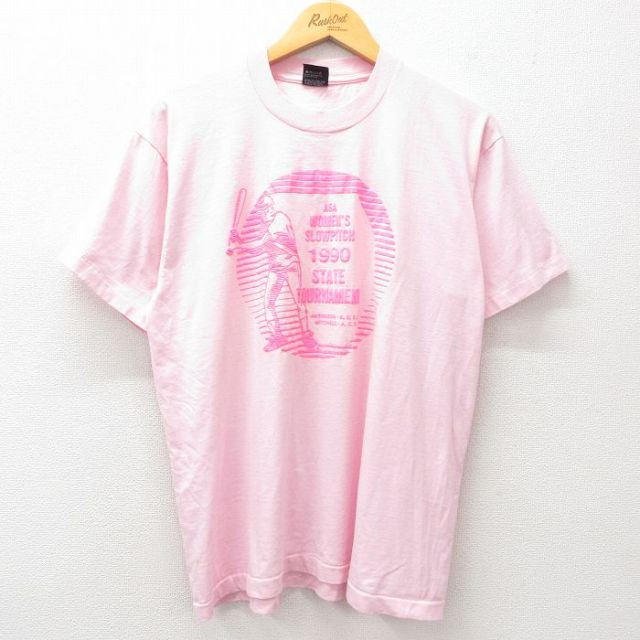 L★古着 スクリーンスターズ 半袖 ビンテージ Tシャツ メンズ 90年代 90s ベースボール クルーネック USA製 薄ピンク 25jul09 中古