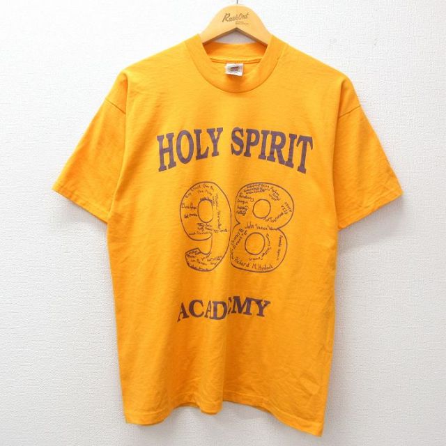 L★古着 フルーツオブザルーム 半袖 ビンテージ Tシャツ メンズ 00年代 00s HOLY SPIRIT アカデミー クルーネック 黄 イエロー 25jul09 中古
