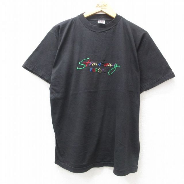 90s 半袖Tシャツ ストラスブール 刺繍 ブラック L | 古着