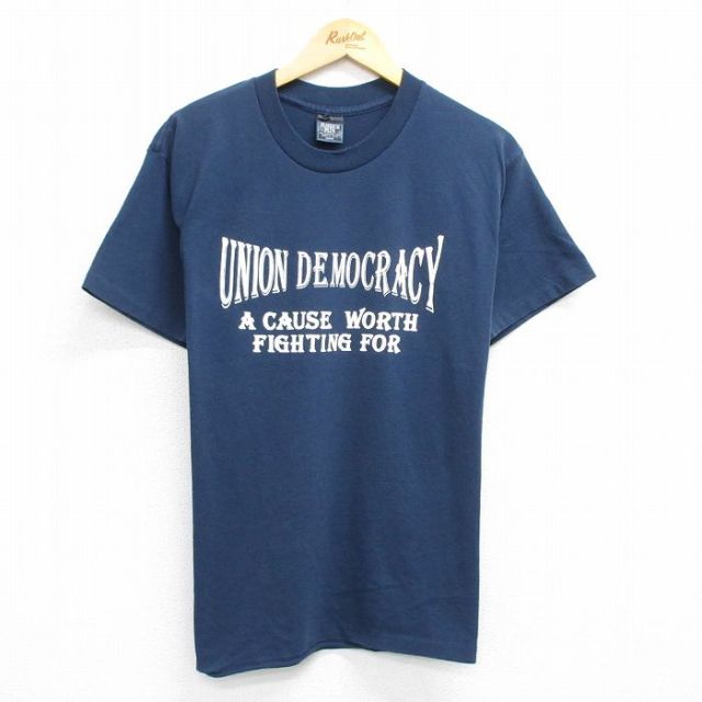90s 半袖Tシャツ UNION DEMOCRACY ネイビー L | 古着