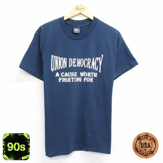 【50%OFF】90s 半袖Tシャツ UNION DEMOCRACY ネイビー L | 古着