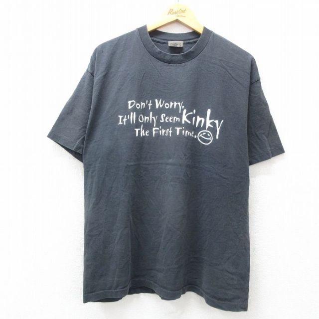 XL★古着 半袖 ビンテージ Tシャツ メンズ 90年代 90s メッセージ 大きいサイズ コットン クルーネック USA製 黒 ブラック 25jul10 中古