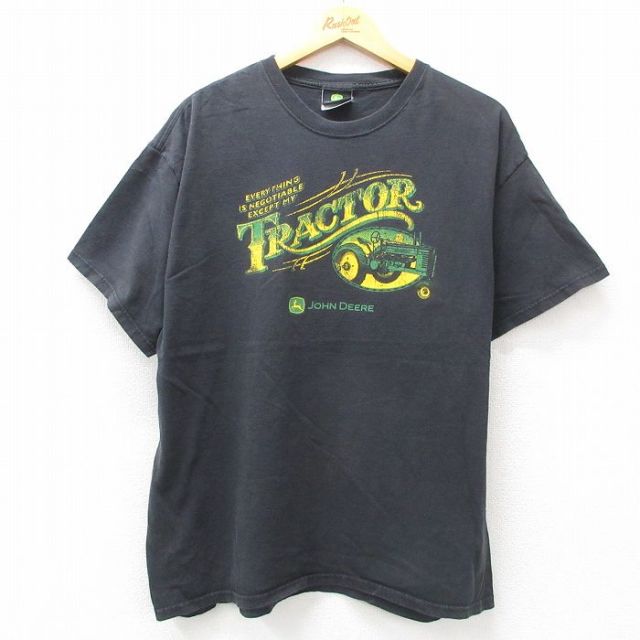 XL★古着 半袖 ビンテージ Tシャツ メンズ 00年代 00s トラクター ジョンディア 大きいサイズ コットン クルーネック 黒 ブラック 25jul10 中古