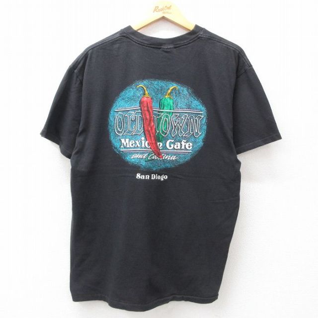 XL★古着 オニータ ONEITA 半袖 ビンテージ Tシャツ メンズ 90年代 90s 唐辛子 OLDTOWN 大きいサイズ コットン クルーネック USA製 黒 ブラック 【spe】 25jul10 中古