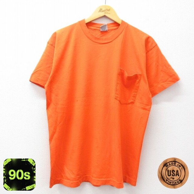90s 半袖Tシャツ 胸ポケット オレンジ XL | 古着
