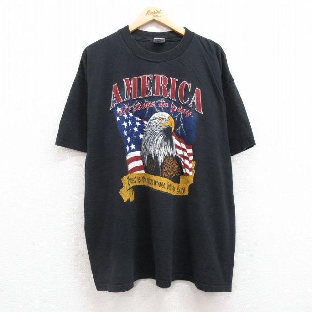 90s 半袖Tシャツ ワシ星条旗 ブラック XL | 古着